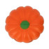 An orange pumpkin-shaped stress reliever with a green stem, featuring a smiling face design.