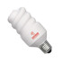 A white, spiral-shaped stress reliever in the form of an electrical saving lamp, featuring a logo.