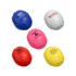 A collection of large brain-shaped stress relievers in blue, white, pink, red, and yellow with various logos.