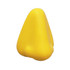 A yellow, large nose-shaped stress reliever item with a smooth surface and a rounded base. It has a logo.