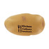 A potato-shaped stress reliever in beige with a logo printed on it, resembling a realistic potato.