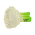 A white and green cauliflower-shaped stress reliever with a logo on the side.