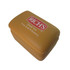 A brown toast-shaped stress reliever with a logo on the top. The product has a smooth texture and rounded edges.