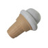 A stress reliever shaped like an ice cream cone with a brown cone and white scoop. It features a logo.