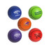 A set of five 100mm basketball-shaped stress relievers in purple, blue, orange, green, and red, each with a logo.