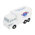 A white stress reliever shaped like a delivery van, featuring black wheels and a simple design.