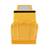 A yellow bulldozer-shaped stress reliever with a simple design and a textured surface.