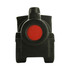 A black locomotive-shaped stress reliever with a red circular detail, featuring an emblem or logo.