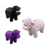 Three sheep-shaped stress relievers in black, white, and purple, featuring distinct expressions and textures.