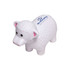 A white sheep-shaped stress reliever with a textured surface and a logo on its side.