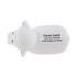 A white sheep-shaped stress reliever with a textured surface and a logo on one side.