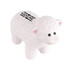 A white sheep-shaped stress reliever with a textured design and black branding on its side.