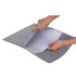 A small grey felt file pouch with an open flap, revealing a smooth interior. Hand shown for scale.
