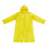 A yellow reusable PEVA raincoat with a hood, featuring a front button closure and long sleeves.