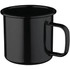 A drinkware item, this black enamel metal cup has a sturdy handle and holds 500ml. It features a logo on its surface.