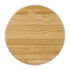 A bamboo lid for a glass cup, featuring a smooth, natural wood grain texture in a circular shape.