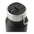 A drink bottle in matte black with a silver lid, featuring a straw lid and a handle.