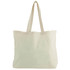 A natural cotton shopper tote in off-white, featuring long handles and a simple design with a logo.