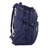 A navy backpack with multiple compartments, zippers, and adjustable straps. It features a logo on the side.