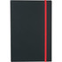A Colour Pop JournalBook in black with a red elastic closure, featuring a smooth cover design.