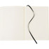 A large bound journal with soft covers, featuring lined pages and a black ribbon marker.