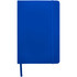 A blue A5 hard cover notebook with an elastic band closure and a ribbon marker. Features branding on the cover.