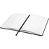 A Spectrum A5 hard cover notebook with white lined pages and a black cover, featuring a ribbon bookmark.