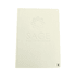 A hardcover notebook in cream colour with an embossed logo on the front cover.