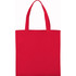 A red non-woven tote bag with two handles and a blank surface, featuring a logo.