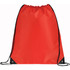A bright red drawstring sportspack with black corners and a logo. Ideal for carrying lightweight items.
