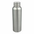 A drink bottle with a silver aluminium body and a clear screw-top lid. It features a branding logo.