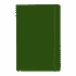 A green A5 notebook with a soft cover, an elastic band, and a ribbon bookmark. It features a logo on the front.