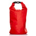 A bright red 10L dry bag with a sturdy clasp at the top, featuring a textured surface and a logo.