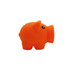 An orange piggy bank in the shape of a pig with a rounded body and small black eyes. It has a simple design.