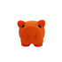 An orange pig-shaped money box with black eyes and a rounded snout, featuring a simple design.