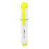 A highlighter in white and bright yellow with a clip and branding on the side.