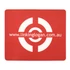 A red mouse mat featuring a circular design and a logo. Dimensions are 230mm x 190mm.