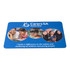 A blue mouse mat featuring three circular images of children and a logo.