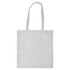 A plain white shopping tote bag with a V gusset and two shoulder straps, featuring a small logo.