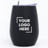 A drink cup in matte black with a clear lid and a branding area. Suitable for various beverages.