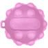 A pink stress ball shaped like a popper, featuring raised dots and a flat central area. It has a loop for attachment.