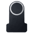 A black wireless charger with a metallic circular charging area and a sleek, minimalist design.