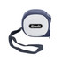 A navy and white tape measure with a logo and a strap for easy holding.
