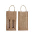 A jute double wine carrier in natural brown with a transparent window and two handles. It has a simple, rustic design.