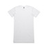 An oversized white dress t-shirt with short sleeves and a logo at the neckline.