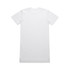 An oversized white dress with a simple design, featuring short sleeves and a rounded neckline.