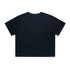 A navy blue classic crop tee with short sleeves and a straight hem, featuring a logo on the back.