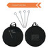 A compact carry bag in black with metal stakes displayed beside it. The bag features handles and a pocket.