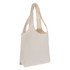 A cream-coloured tote bag with long handles and a simple design, featuring a logo on one side.