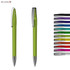 A green transparent plastic pen with a silver clip, alongside a range of other coloured pens.